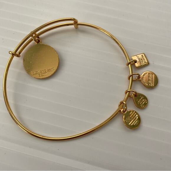 Alex and Ani Charity Design Live a Happy Life Shiny Gold Bangle Bracelet Women's - Picture 2 of 3